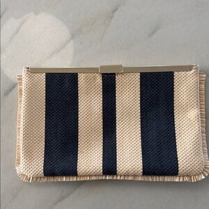 J. Crew Black and Tan Striped Clutch
